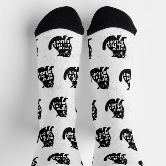 First Of All I'm A Delight Roaring Black Cat ソックス (上部)