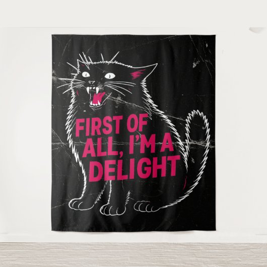 First Of All I'm A Delight Roaring Black Cat タペストリー (正面)
