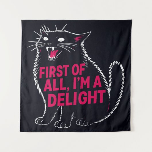 First Of All I'm A Delight Roaring Black Cat タペストリー (正面)