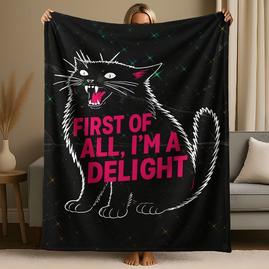First Of All I'm A Delight Roaring Black Cat フリースブランケット