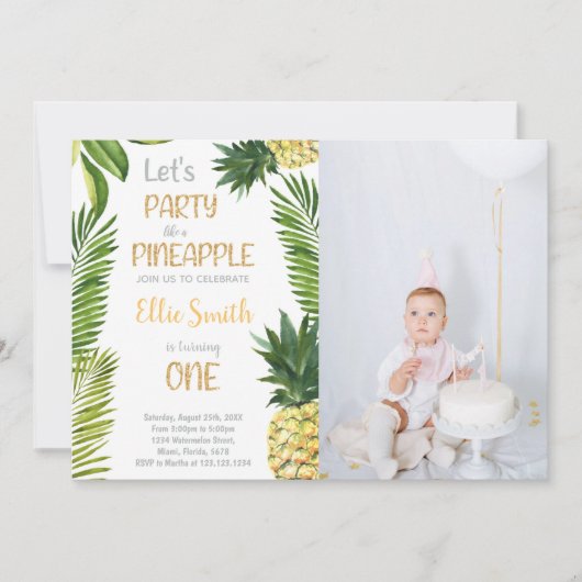 First Pineapple Birthday Invitations with photo 招待状 (正面)