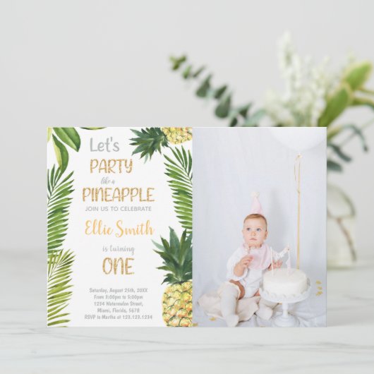 First Pineapple Birthday Invitations with photo 招待状 (スタンド正面)