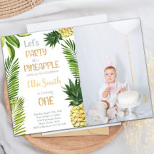 First Pineapple Birthday Invitations with photo
