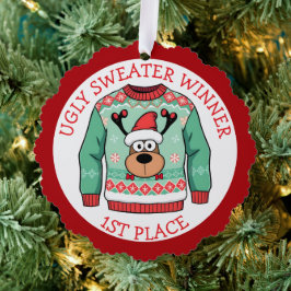 First Place Ugly Sweater Winner Christmas オーナメントカード