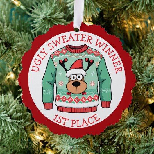 First Place Ugly Sweater Winner Christmas オーナメントカード (インサイチュ (木))