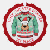 First Place Ugly Sweater Winner Christmas オーナメントカード (正面)