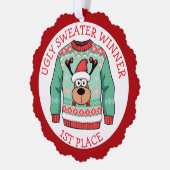 First Place Ugly Sweater Winner Christmas オーナメントカード (左)