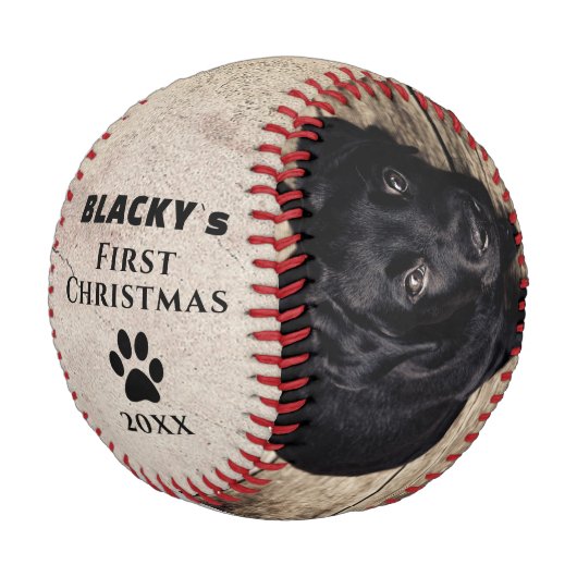 First Puppy`s Christmas Dog Rustic Photo Collage 野球ボール (アングル)