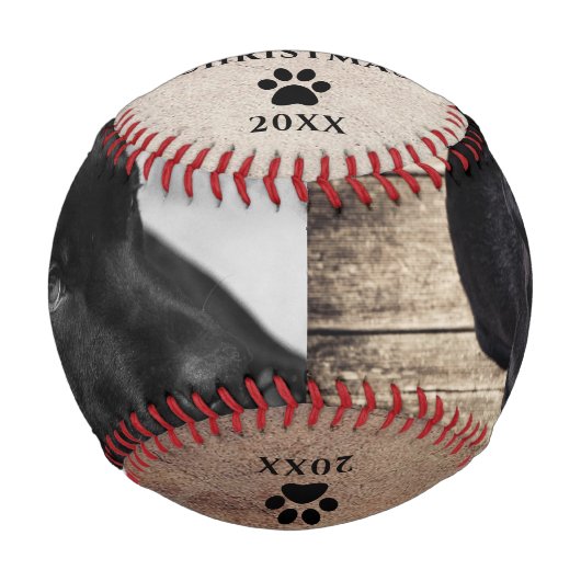 First Puppy`s Christmas Dog Rustic Photo Collage 野球ボール (正面)