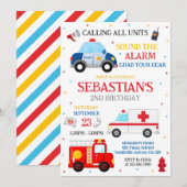 First Responders Emergency Vehicles Birthday 招待状 (正面/裏面)