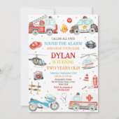 First Responders Emergency Vehicles Birthday 招待状 (正面)