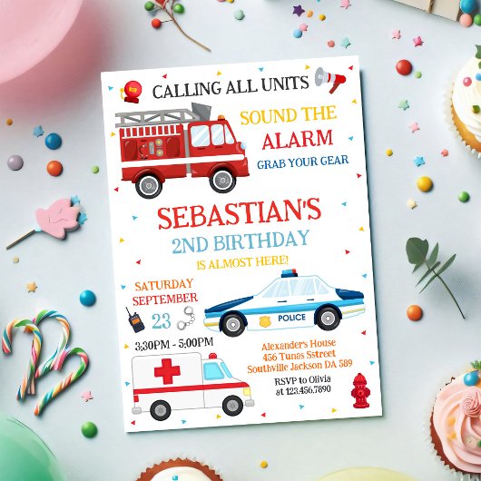 First Responders Emergency Vehicles Birthday 招待状