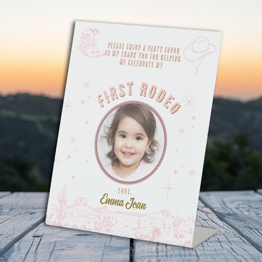 First Rode Pink Western Cowgirl Party Favor 台座サイン