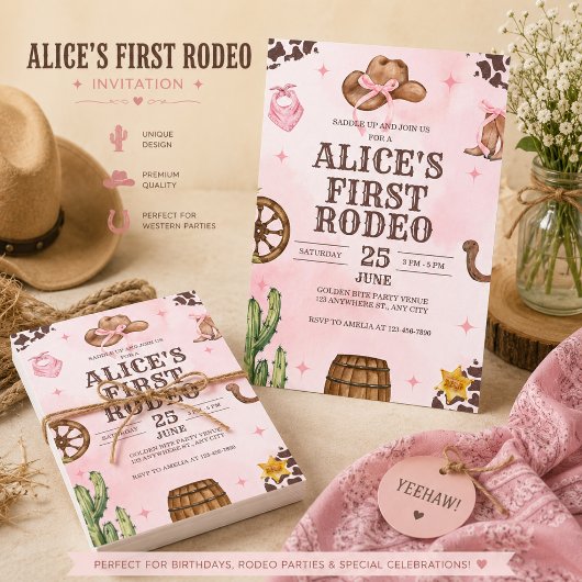 "First Rodeo" ウェスタン 1歳の誕生日 招待状