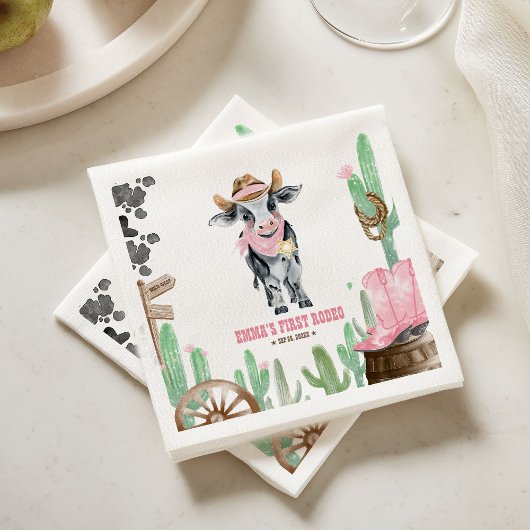 First Rodeo 1st Birthday Baby Cow スタンダードカクテルナプキン