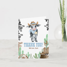 First Rodeo 1st Birthday Baby Cow Thank You カード