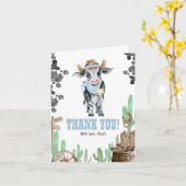 First Rodeo 1st Birthday Baby Cow Thank You カード (黄色い花)