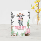 First Rodeo 1st Birthday Baby Cow Thank You カード (黄色い花)