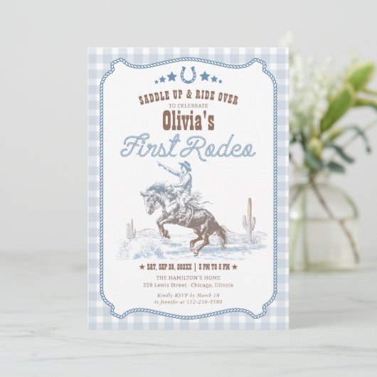 First Rodeo 1st Birthday Blue Western 招待状 (スタンド正面)
