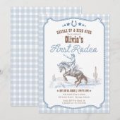 First Rodeo 1st Birthday Blue Western 招待状 (正面/裏面)