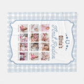 First Rodeo 1st Birthday Blue Western Photo Sign フリースブランケット (正面(横))