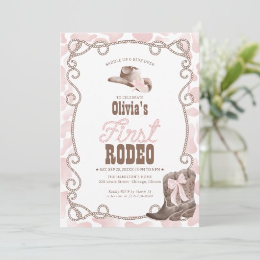 First Rodeo 1st Birthday Dusty Pink 招待状 (スタンド正面)