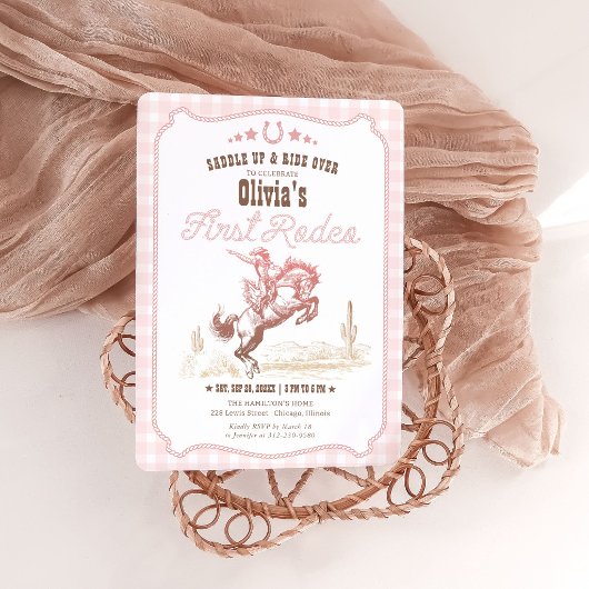 First Rodeo 1st Birthday Girl Western Cowgirl  招待状