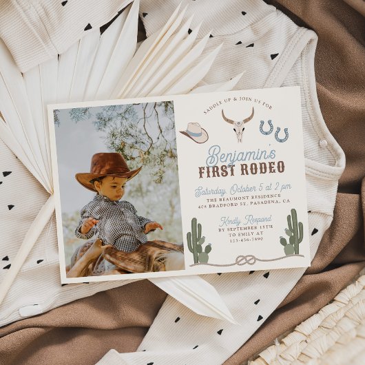 First Rodeo 1st Birthday Invitation with Photo 招待状