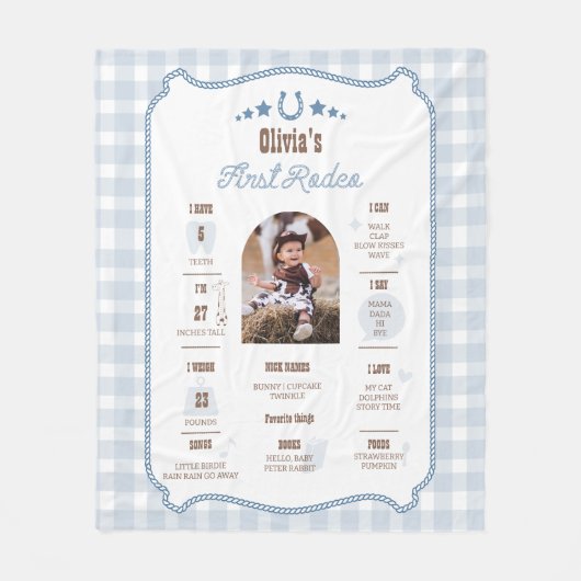 First Rodeo 1st Birthday Milestone Western Sign  フリースブランケット (正面)