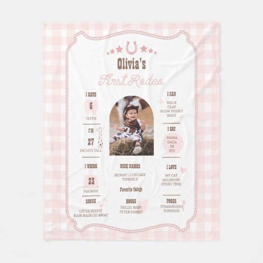 First Rodeo 1st Birthday Milestone Western Sign  フリースブランケット (正面)
