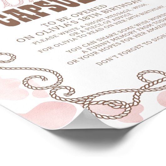 First Rodeo 1st Birthday Pink Time Capsule Sign ポスター (角)