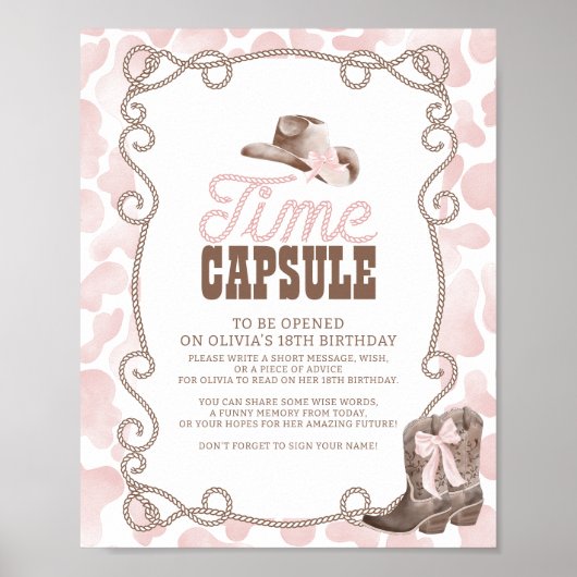 First Rodeo 1st Birthday Pink Time Capsule Sign ポスター (正面)