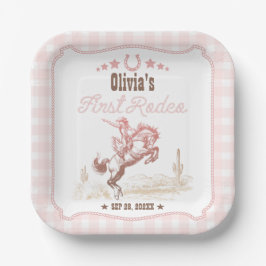 First Rodeo 1st Birthday Pink Western ペーパープレート
