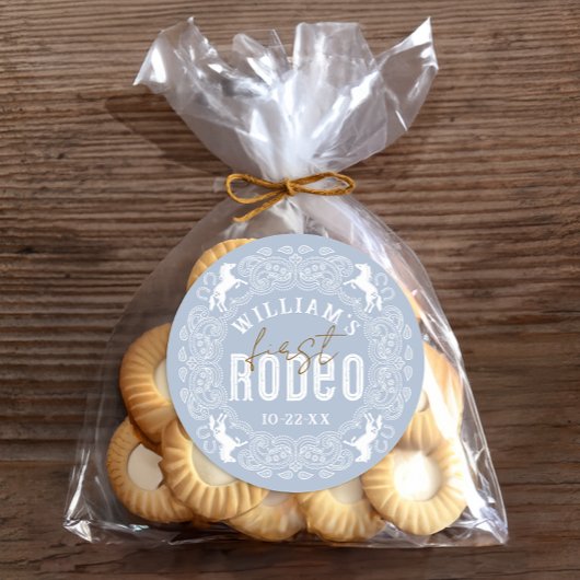 First Rodeo 1st Birthday Sticker - Light Blue West ラウンドシール