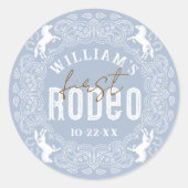 First Rodeo 1st Birthday Sticker - Light Blue West ラウンドシール (正面)