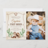 First Rodeo 1st Birthday Western Cowboy写真 招待状 (正面)