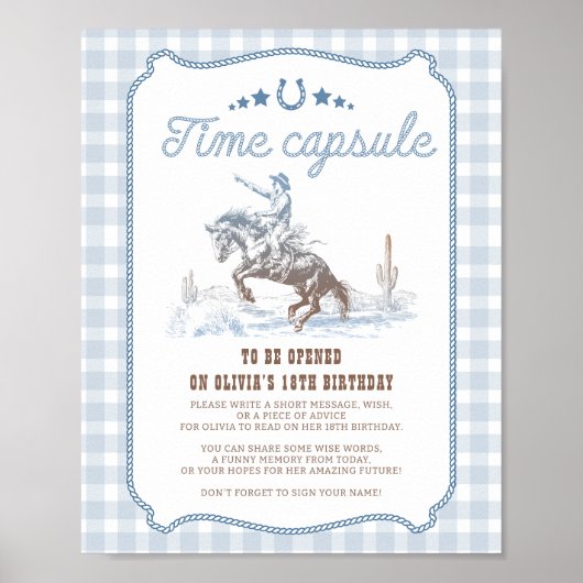 First Rodeo 1st Birthday Western Time Capsule Sign ポスター (正面)