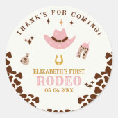 First Rodeo Birthday Girl, Fun Cowgirl Birthday ラウンドシール (正面)