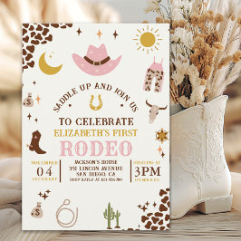 First Rodeo Birthday Girl, Fun Cowgirl Birthday  招待状