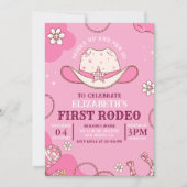 First Rodeo Birthday Girl Pink and white 招待状 (正面)