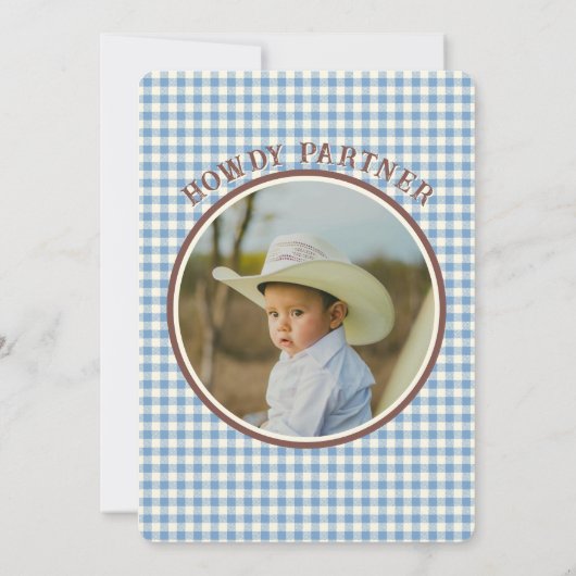 First Rodeo Blue Plaid First Birthday Invitation 招待状 (裏面)