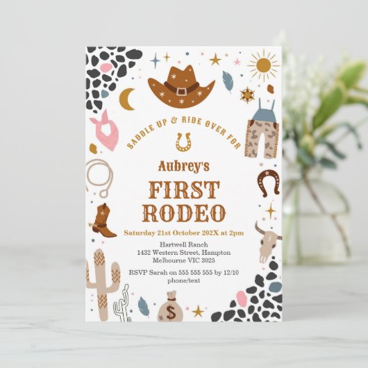 First Rodeo Cowbow Western 1st Birthday Invitation 招待状 (スタンド正面)