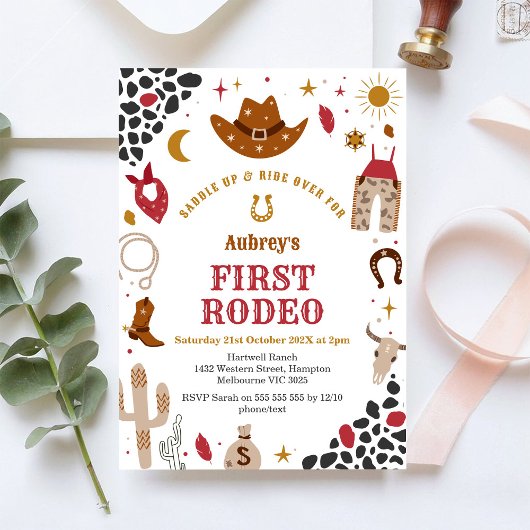 First Rodeo Cowbow Western 1st Birthday Invitation 招待状