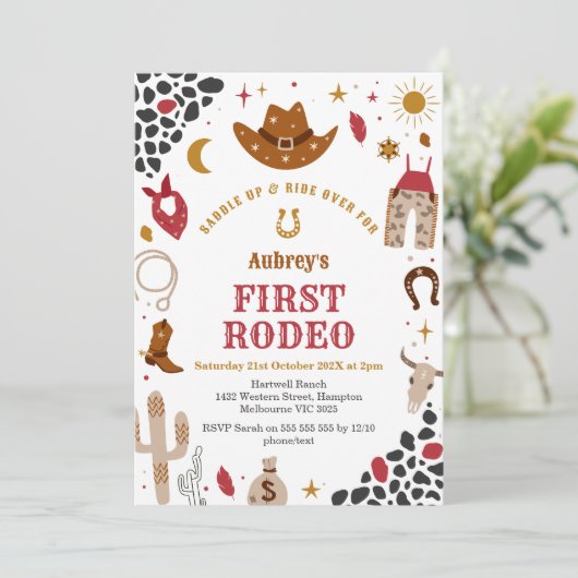 First Rodeo Cowbow Western 1st Birthday Invitation 招待状 (スタンド正面)