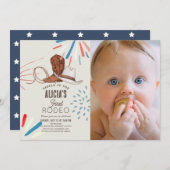 First Rodeo Cowboy女性のカーボーイ1st Birthday Photo 招待状 (正面/裏面)