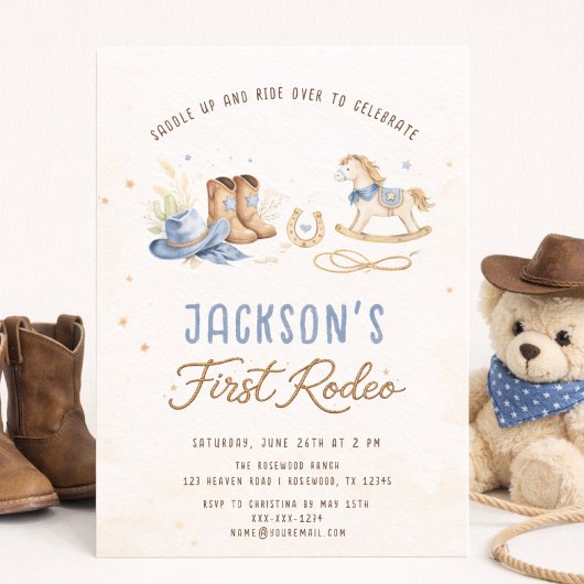 First Rodeo Cowboy 1st Birthday Invitation 招待状