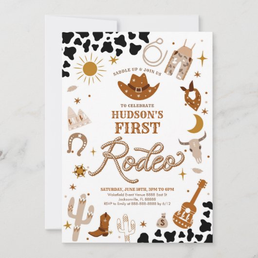 First Rodeo Cowboy Birthday Invitation 招待状 (正面)