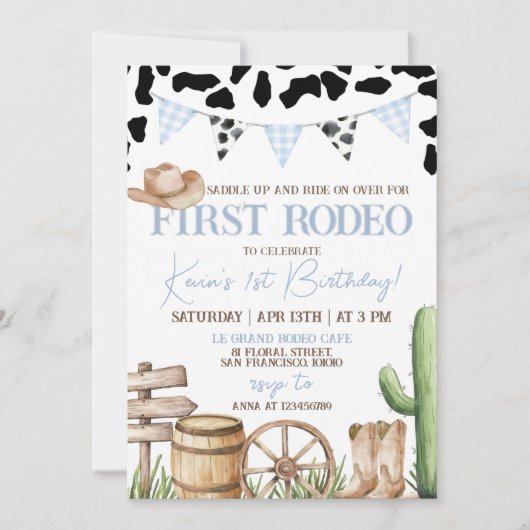 First Rodeo Cowboy Birthday Invitation 招待状 (正面)