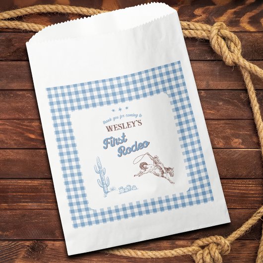 First Rodeo Cowboy Blue Plaid 1st Birthday Party フェイバーバッグ
