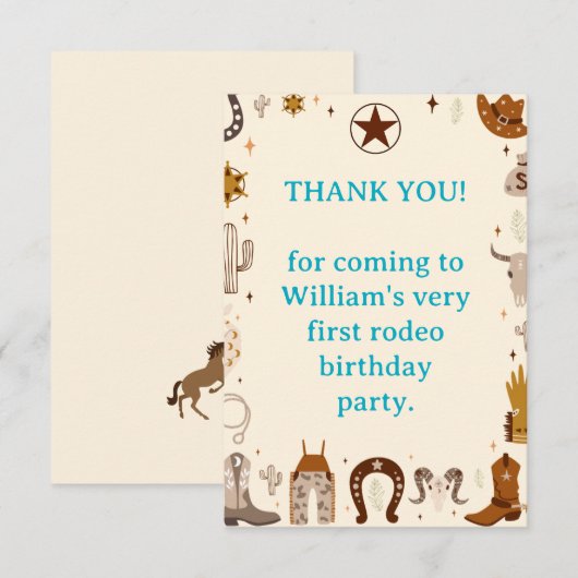 First Rodeo Cowboy First Birthday サンキューカード (正面/裏面)